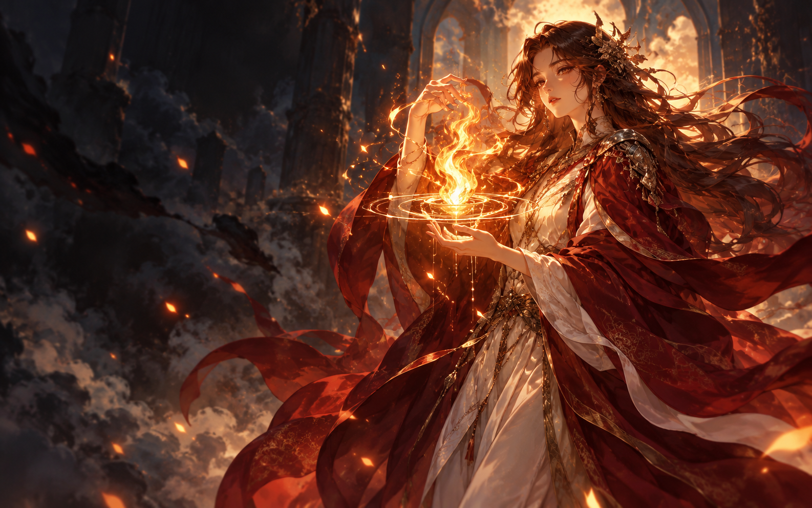 A flame keeper holding a radiant fire.